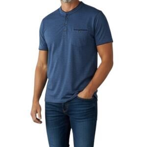 SCOTT JAMES ENGLAND Henley Polo Shirt Men L Blue Stretch Everyday Travel Timeles